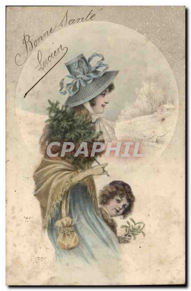 Frau und Kind mit Tannenbaum — Weihnachtsmotiv — Verlag M. M. Vienne, n° 158