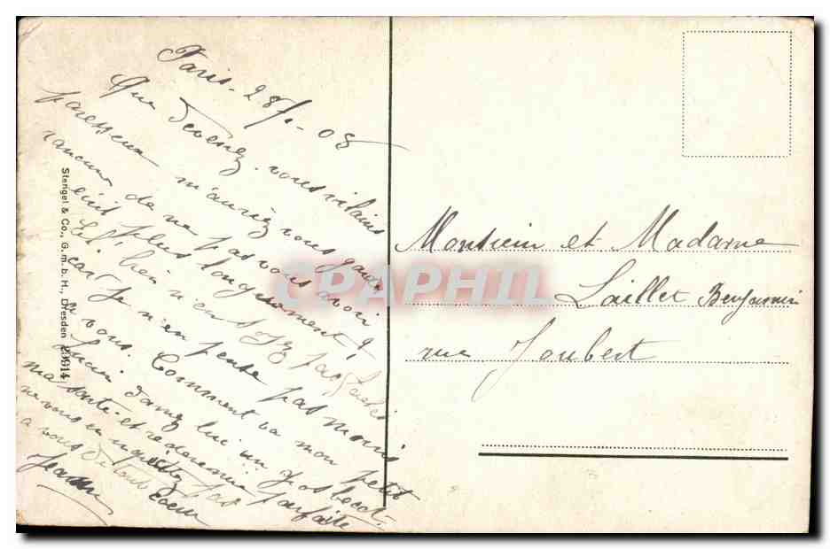 Fantaisie - Couple - amour - Madame Laillet - CPA  — Rückseite