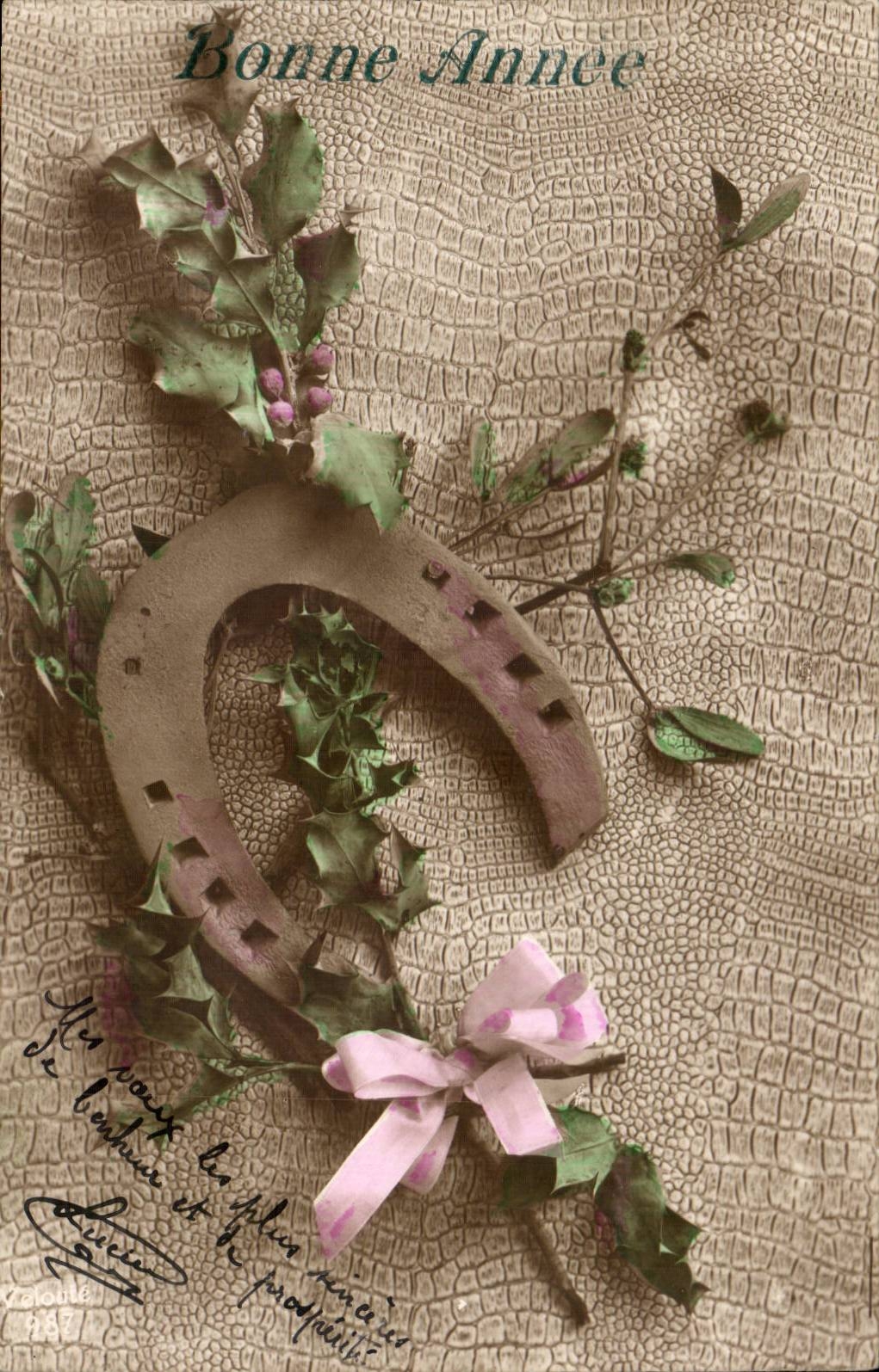 Fantaisie - Bonne Annee - Fer de Cheval - bonheur - horse shoe - CPA 