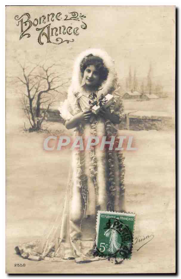 Joven mujer en piel — escena invernal — editor Insa, n° 2538