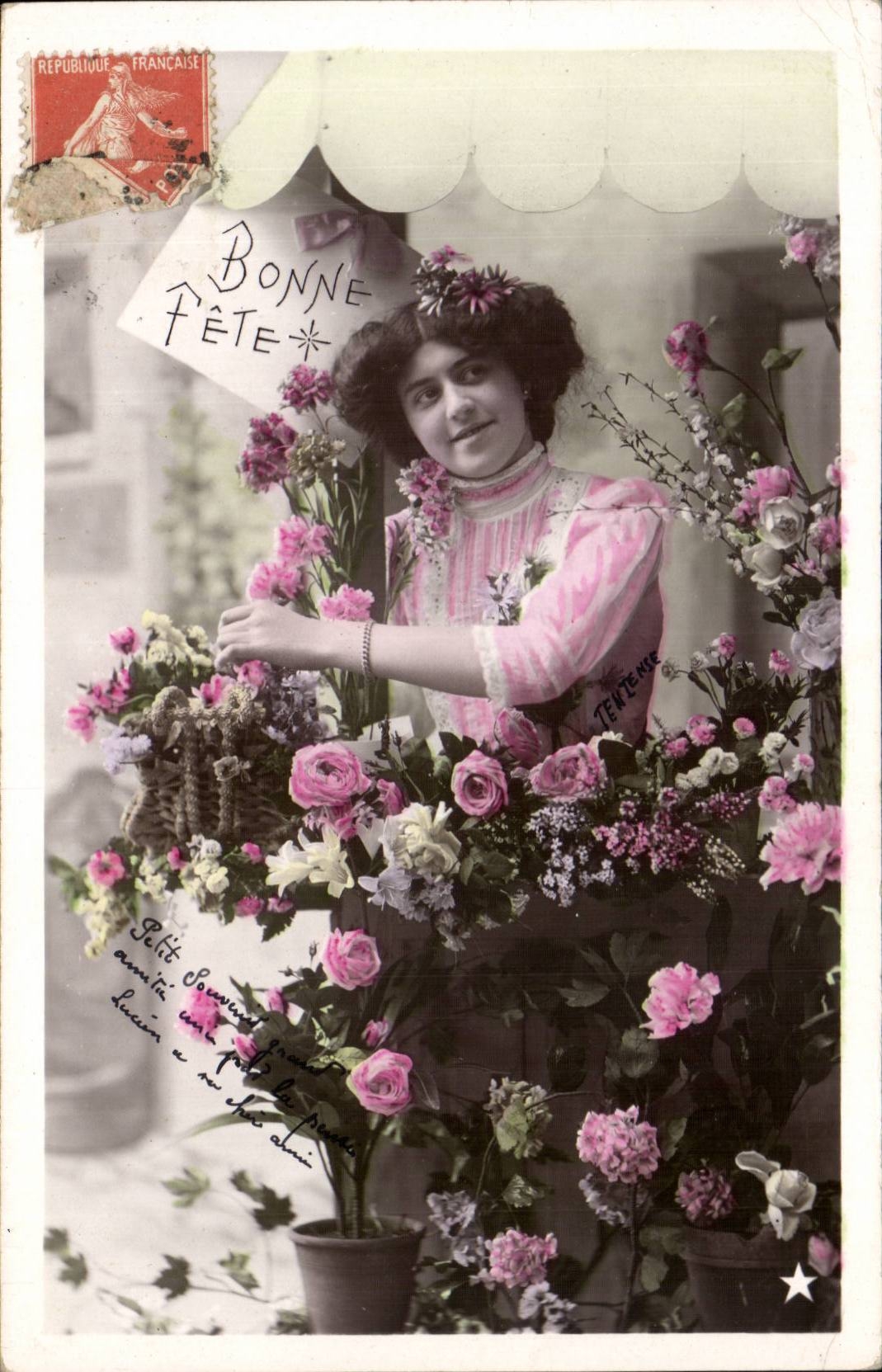 Femme en fleurs — Bonne Fête — Éditeur TEVETIENNE