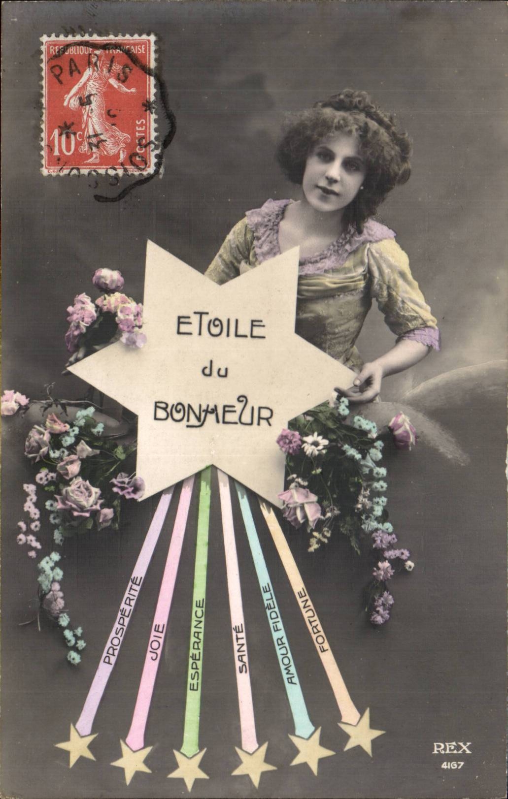 Étoile du Bonheur — Sujet féminin avec étoile et rubans — REX 4167