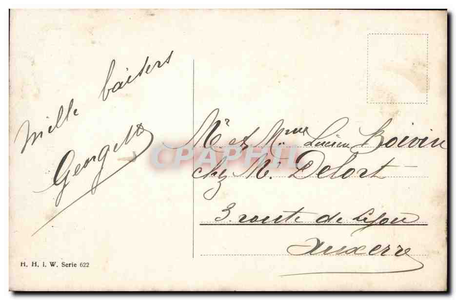 Fantaisie - Joyeuse Paques - mouton jolie - maison - Hortense Delort - CPA  — Rückseite