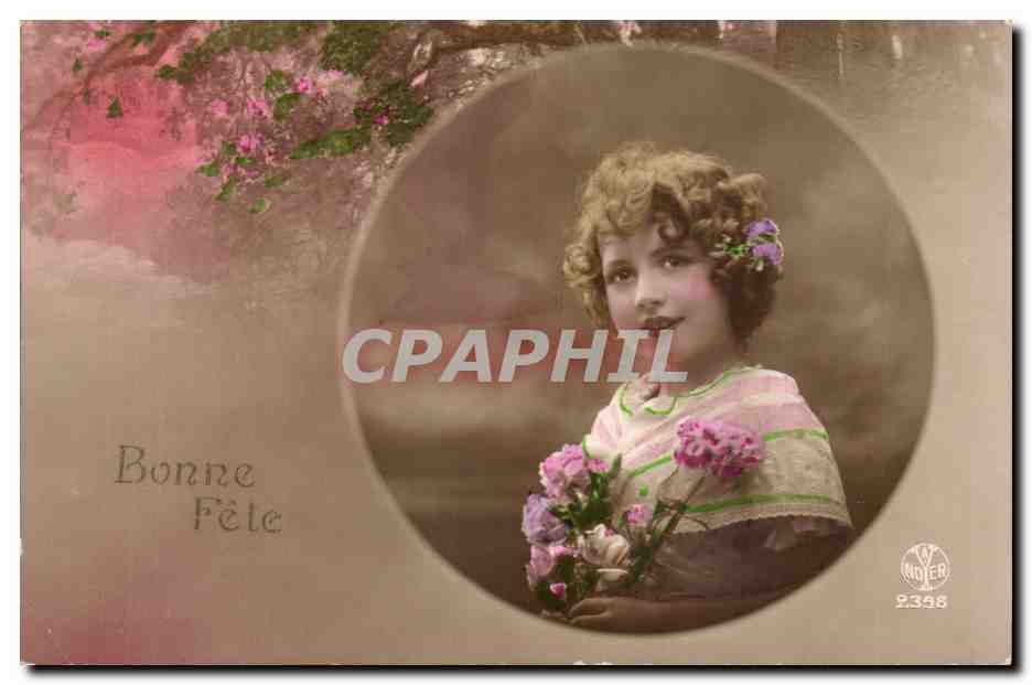 Fantaisie - Enfant - Jolie Fille avec fleurs - darling girl with curly hair - - CPA 