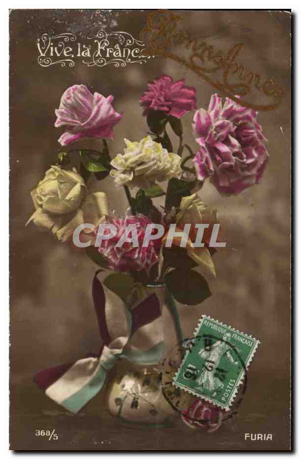 Fantaisie - bouquet - Bonne Annee - Vive la France - CPA 