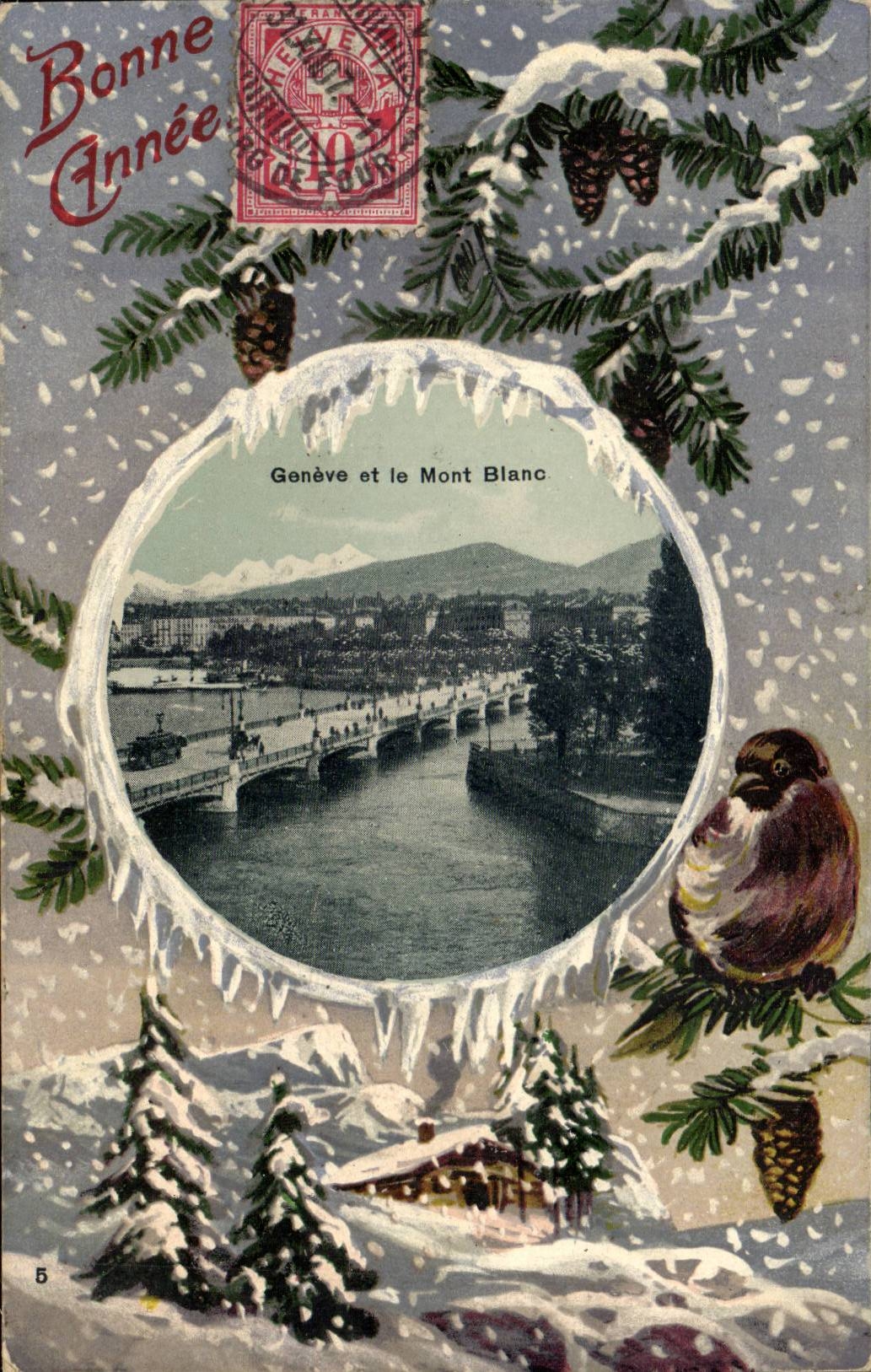 Suisse - Schweiz - Geneve et le Mont Blanc - Bonne Annee - CPA 