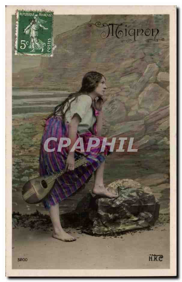 Donna con mandolino — scena di spiaggia — editore H.K.E., n° 3200