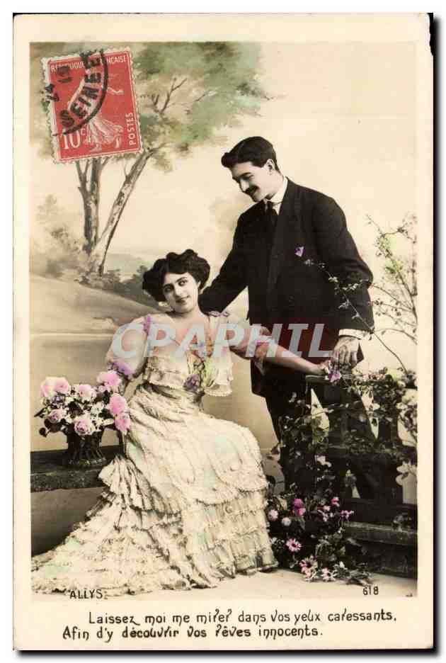 Fantaisie - Couple - Laissez moi me mirer dans vos yeux caressants - CPA 
