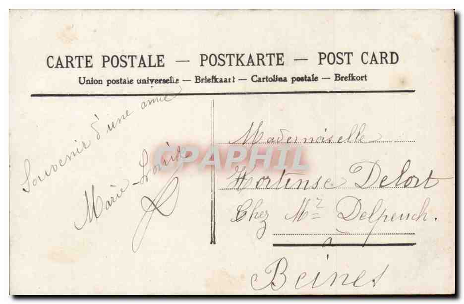 Fantaisie - Femme avec jolie robe et fleurs - Mille bons baisers - CPA  — Verso