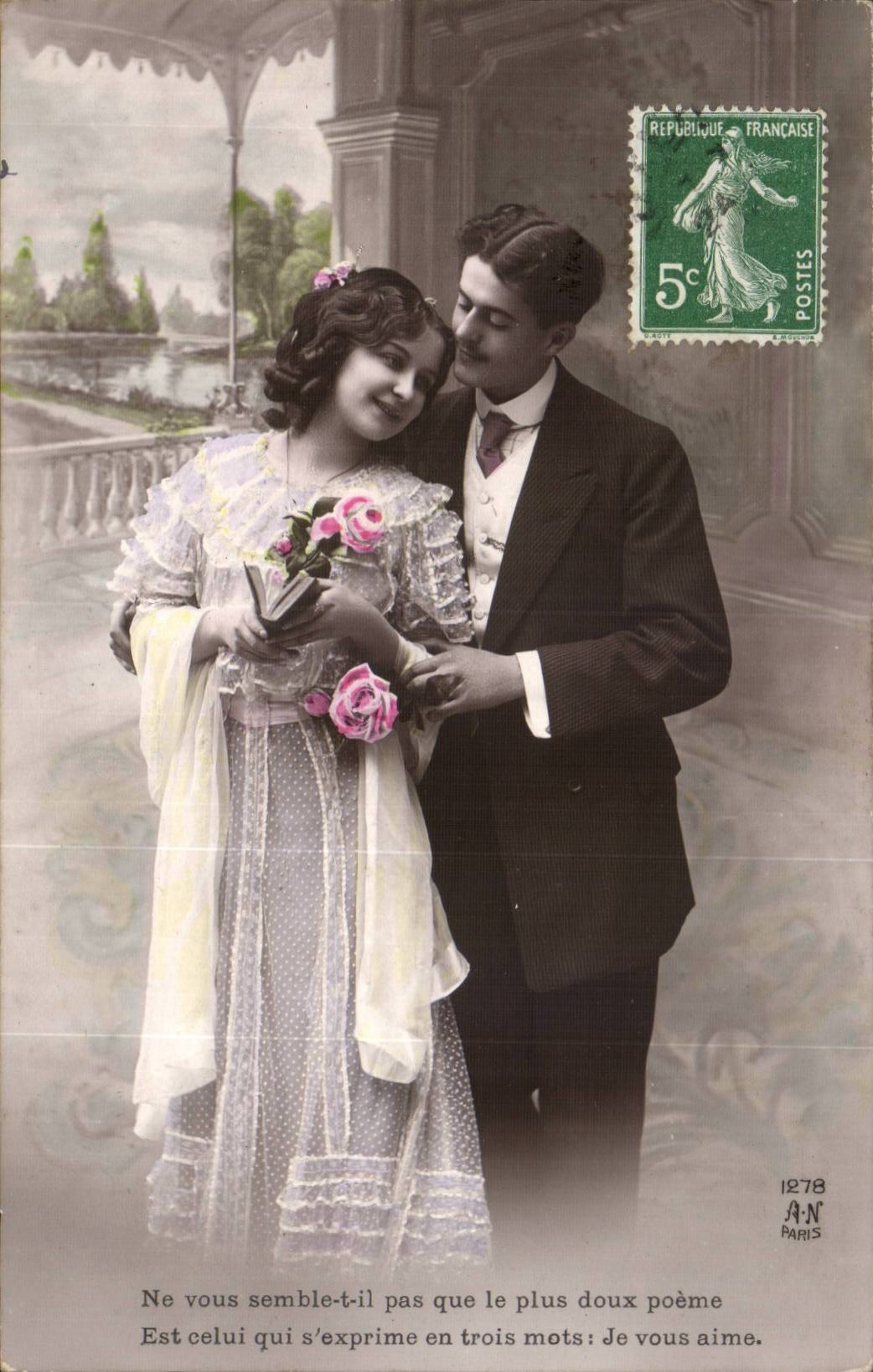 Couple amoureux — scène de balcon — éditeur A.N. n°1278