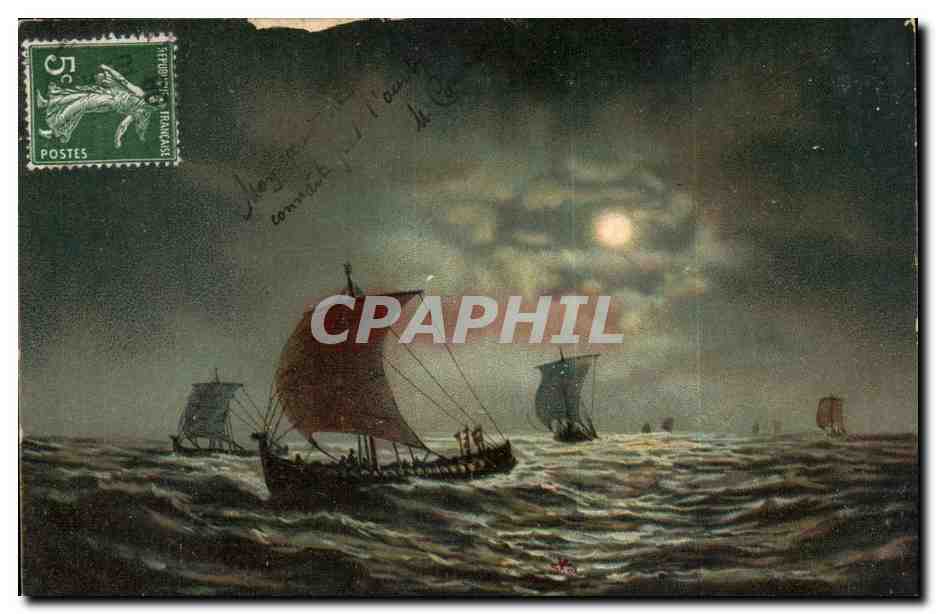 Navires à la lune — vue nocturne — éditeur non visible