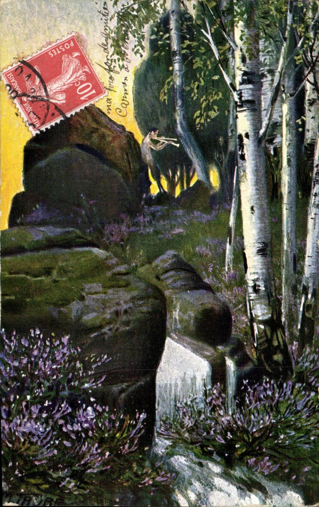 Fantaisie - intrument - musique - bouleau - cascade Scene Pittoresque - - CPA 