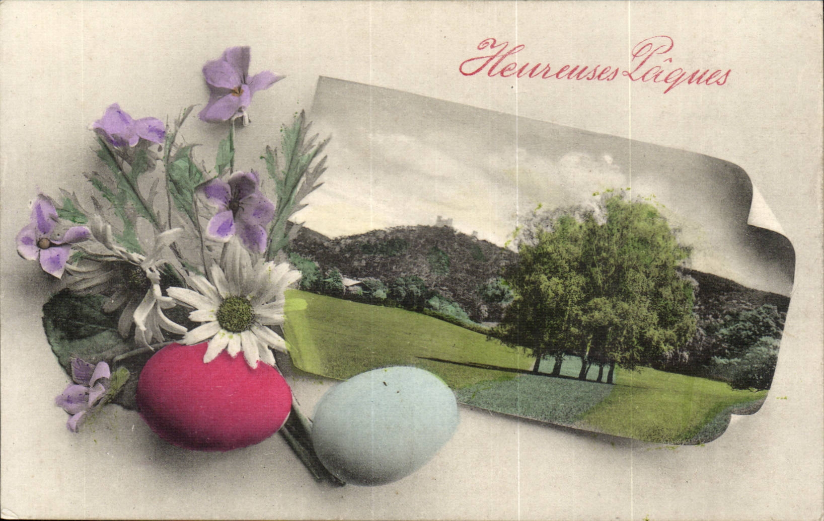 Fantaisie - Fete - Heureuse Pacques - ouefs et fleurs - CPA 