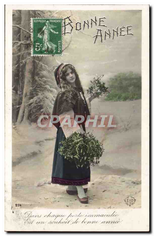 Femme en costume traditionnel tenant un buisson de genévrier — Bonne Année — Édition EID n°224