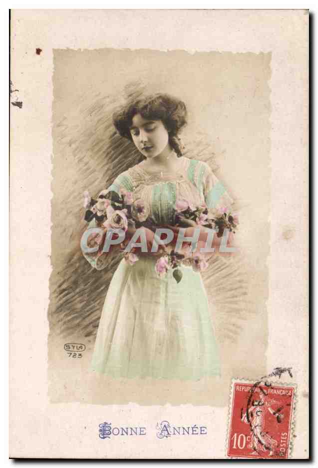 Giovane donna che tiene un mazzo di rose — Buon Anno — STYA 723