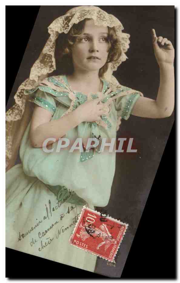 Fantaisie - Enfant - beautiful child with veil - CPA 