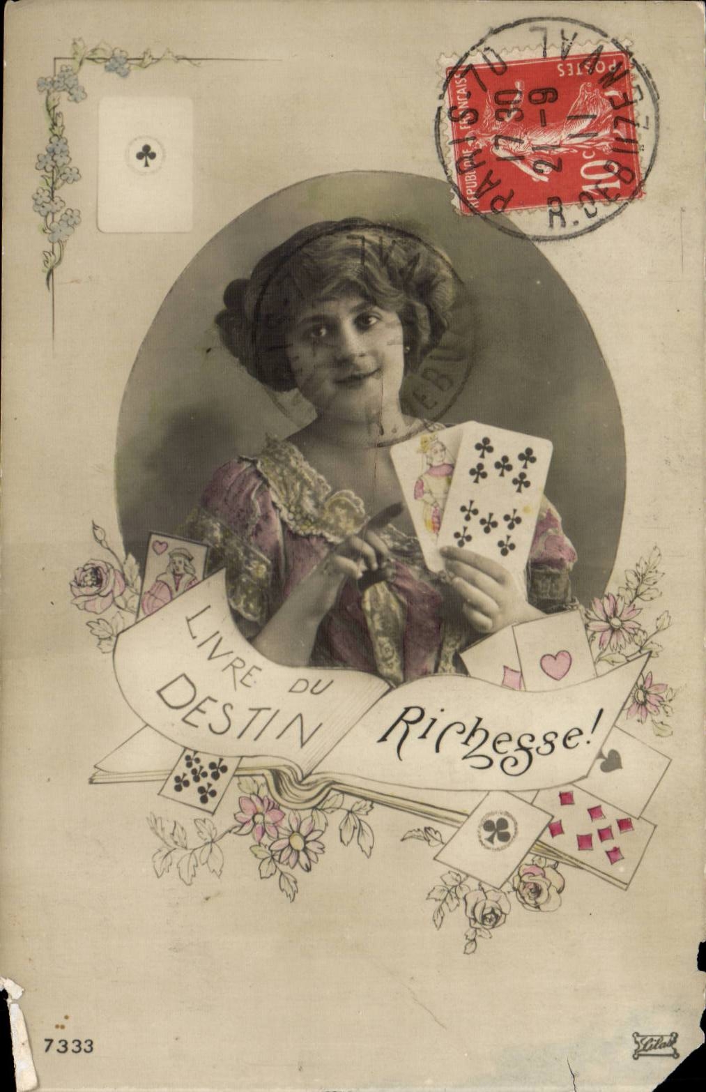 Fantaisie - Femme - Livre du Destin - Richesse - les cartes - CPA 