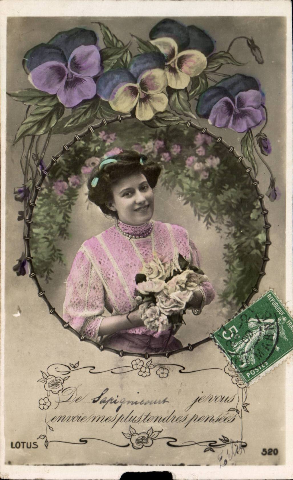 Fantaisie - Femme - Je vous envoie mes plus tendres pensees - CPA -
