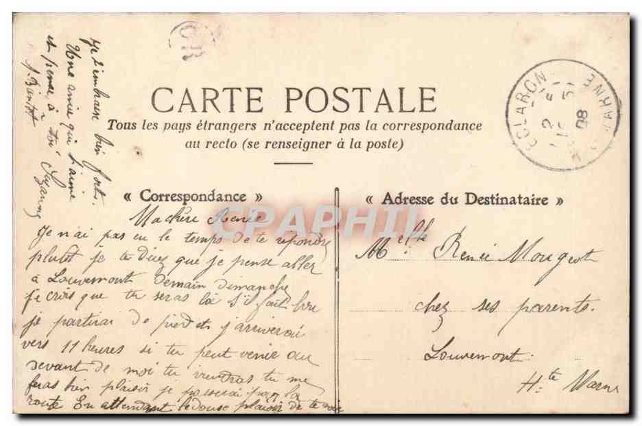 Je vous aime — jeune femme avec bouquet — éditeur PC 442 — Verso