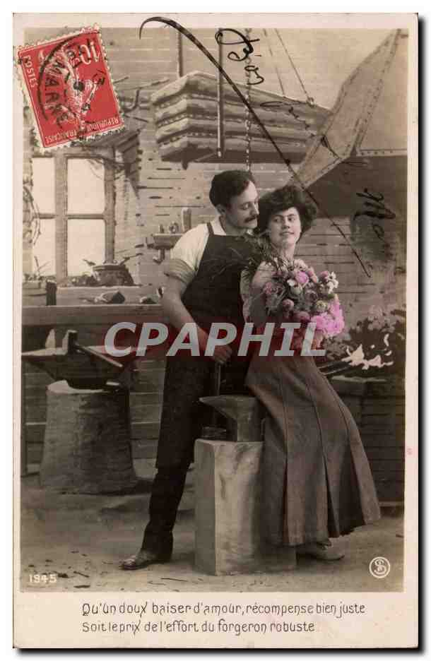 Kowal i kobieta — scena kowalnia — fotograf S. (1905)