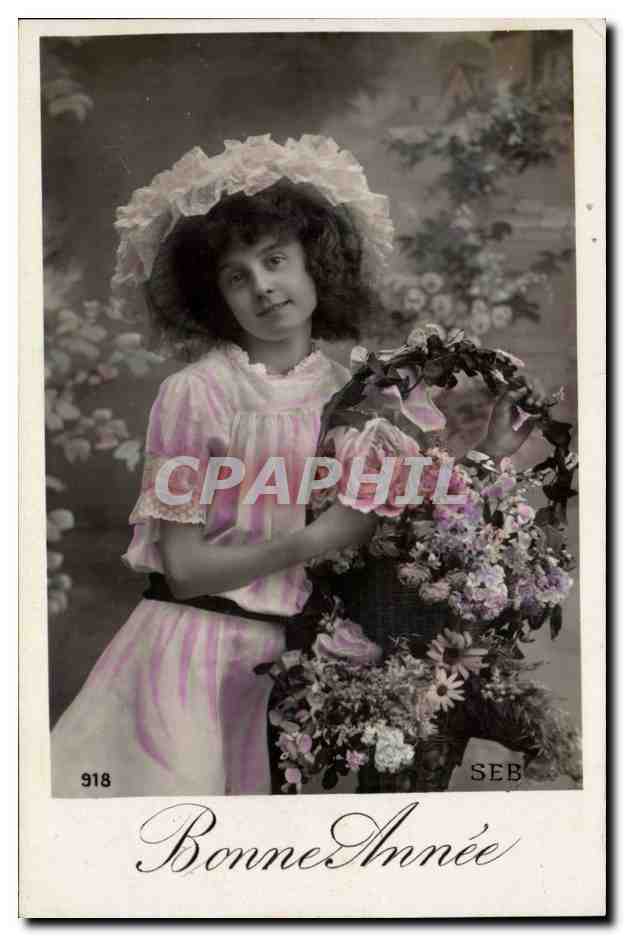 Fantaisie - Enfant - Bonne Annee - Child with small smile and curly hair - CPA -