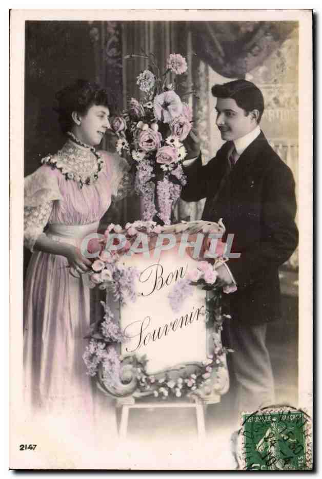 Fantaisie - Couple - Bon Souvenir - CPA -