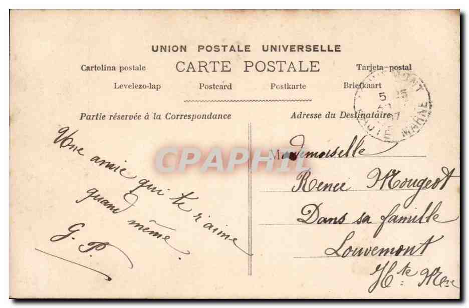 Junge Frau in grünem Kleid — poetischer Text — Paris, n°895 — Rückseite