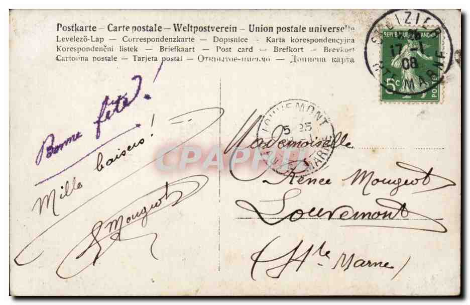 Femme en costume coloré avec mandoline — trois colombes sur perchoir — éditeur non visible — Verso