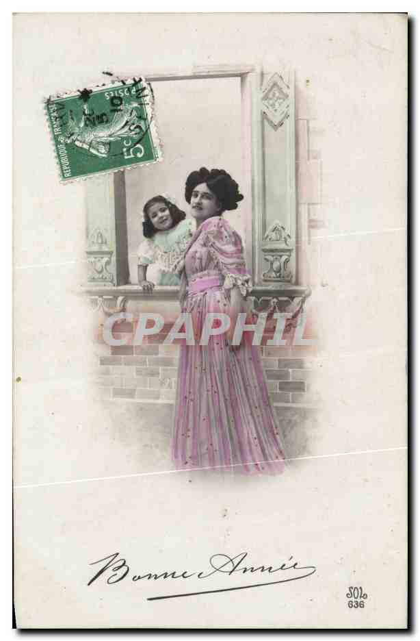 Mujer y niño en el balcón — Serie 636 — Editor S.O.L. 636