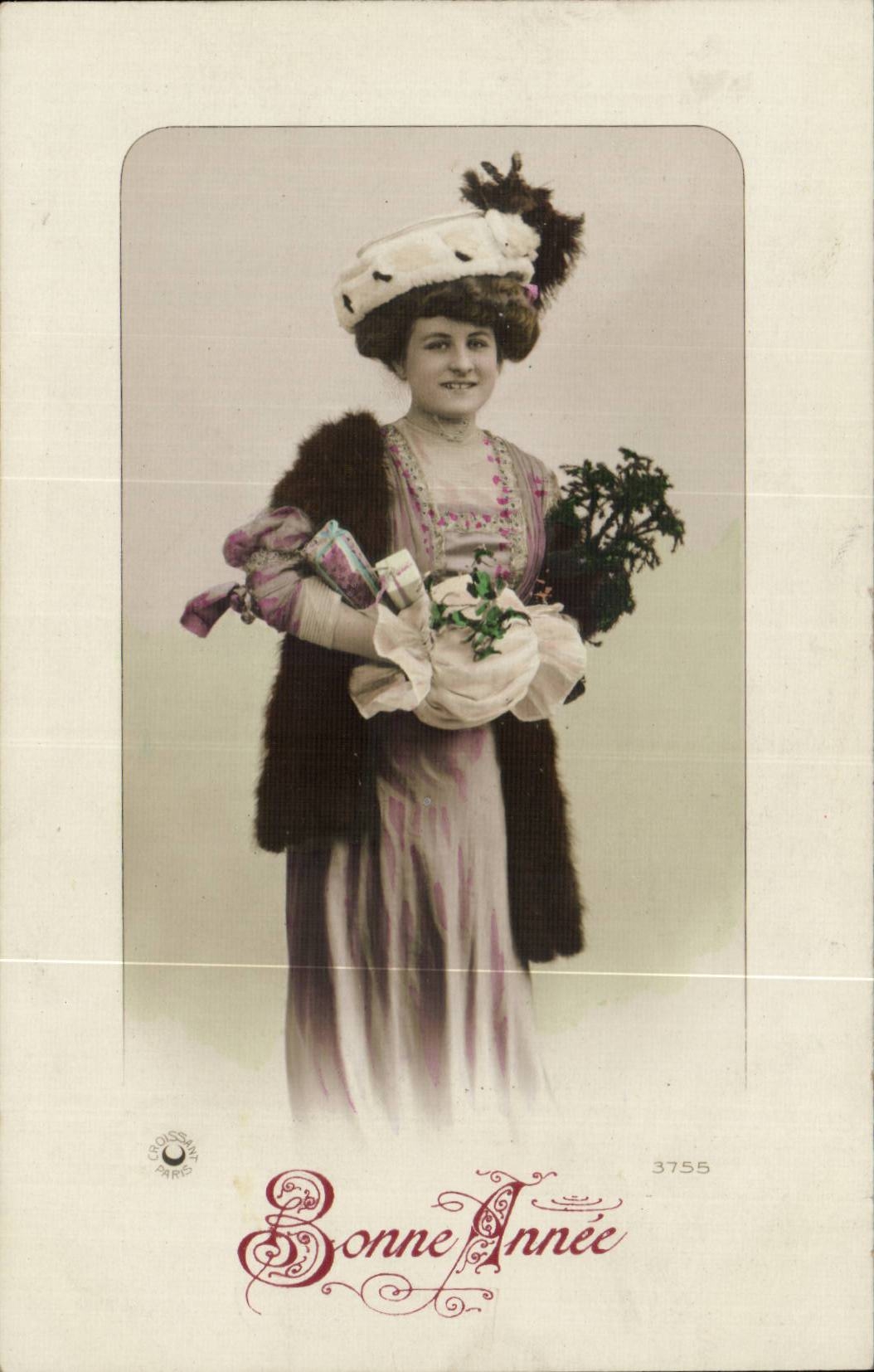 Femme en robe et fourrure — Bonne Année — G. COUSSEY PARIS n°3755