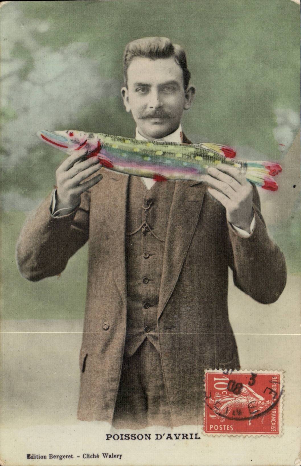 Fantaisie Homme - poisson d'avri -- la peche - CPA -
