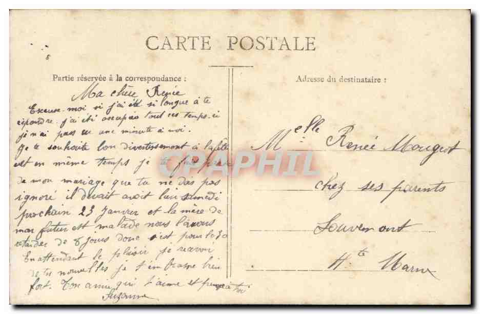 Jeune femme en robe rose tenant un bouquet — Tendres souvenirs — J.M.T. 404 — Achterkant