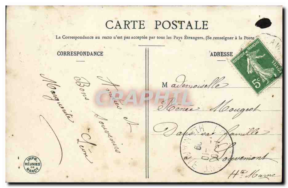 Femme tenant un bouquet de fleurs — Cueillics en pensant à vous — Édition Bergeret, Cliché Waltery — Verso