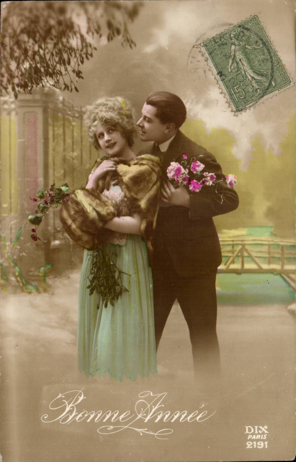 Fantaisie - Couple - Bonne Annee CPA 