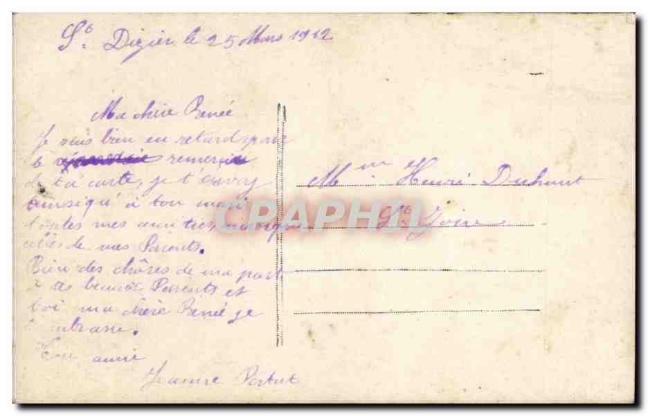 Jeune femme en robe lilas tenant un panier de fleurs — phototypie — éditeur 'M. A. Michel' — Verso