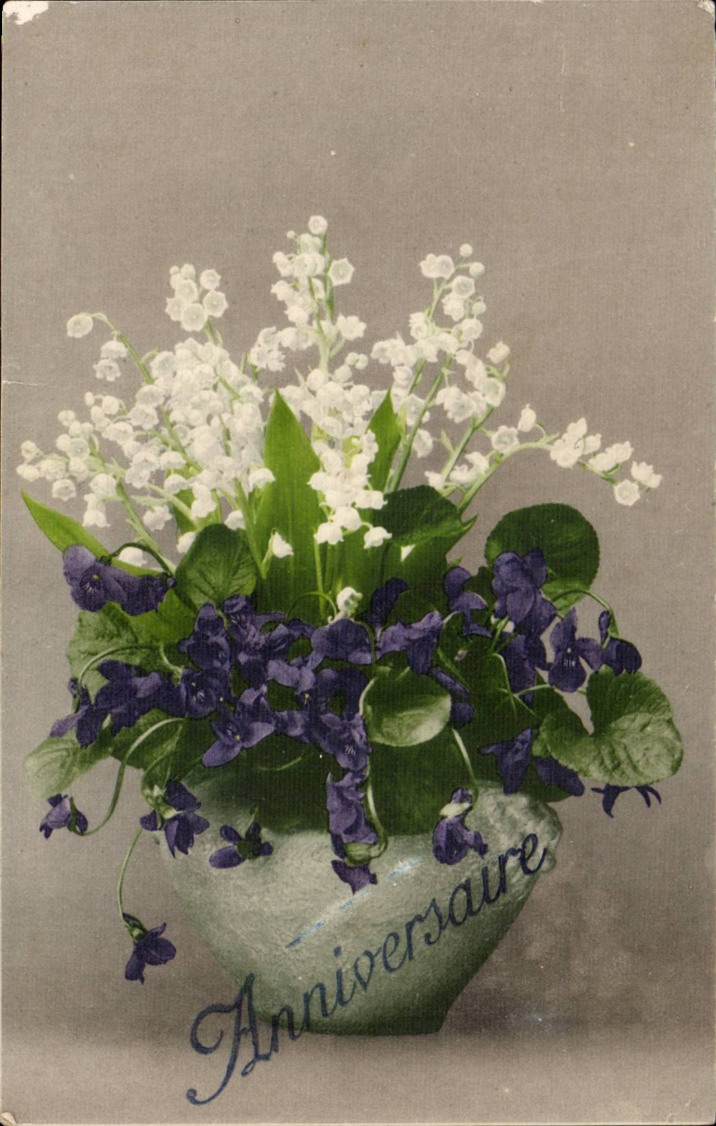 Fantaisie - Fete - Fleurs - Anniversaire CPA 