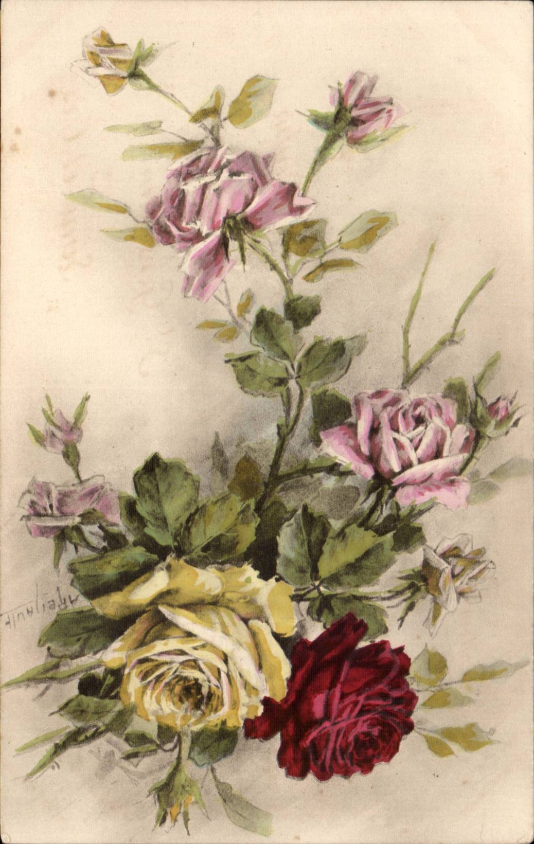 CPA Fantaisie Fleurs Roses