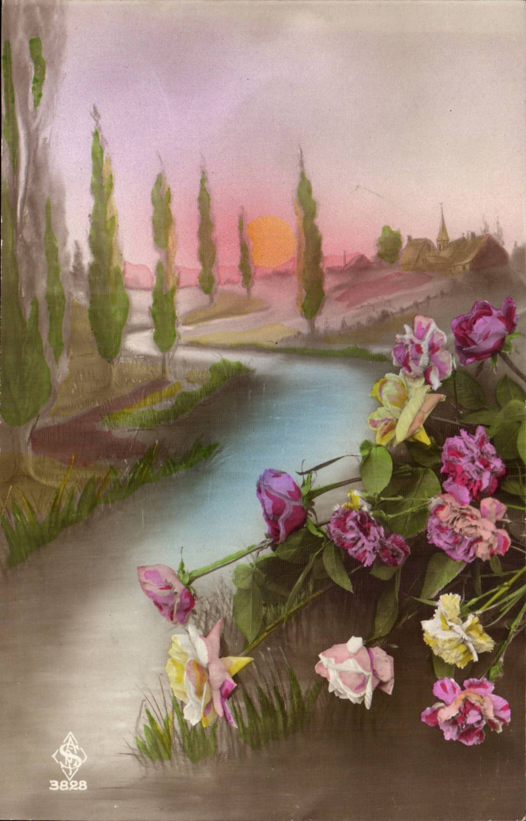 CPA Fantaisie Fleurs Roses