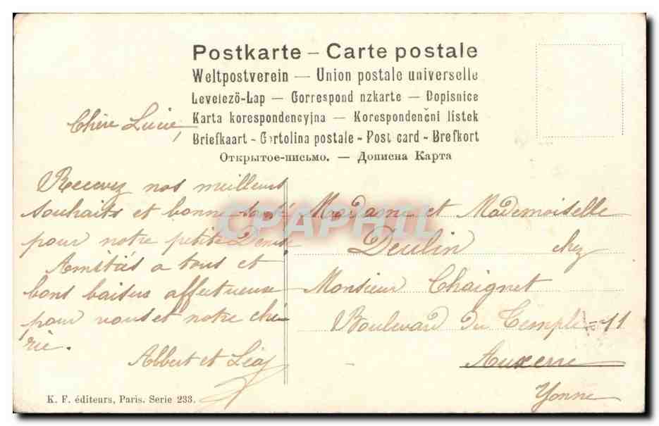 Tarjeta postal antigua Fantasía Mejores Deseos Mujer y niños — Reverso