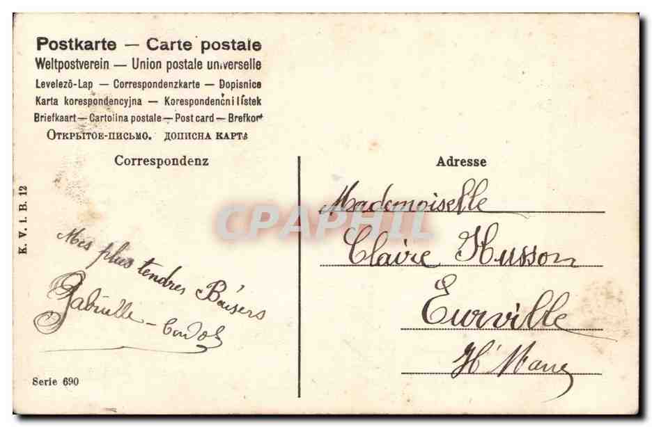 Femmes et enfant dans un paysage hivernal — Bonne année — éditeur K.V.L.B. n° 690 — Verso