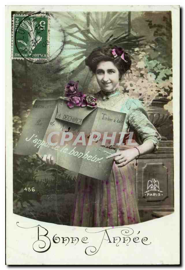 Femme tenant un livre — 'L'apporte le bonheur!' — Paris, n°436