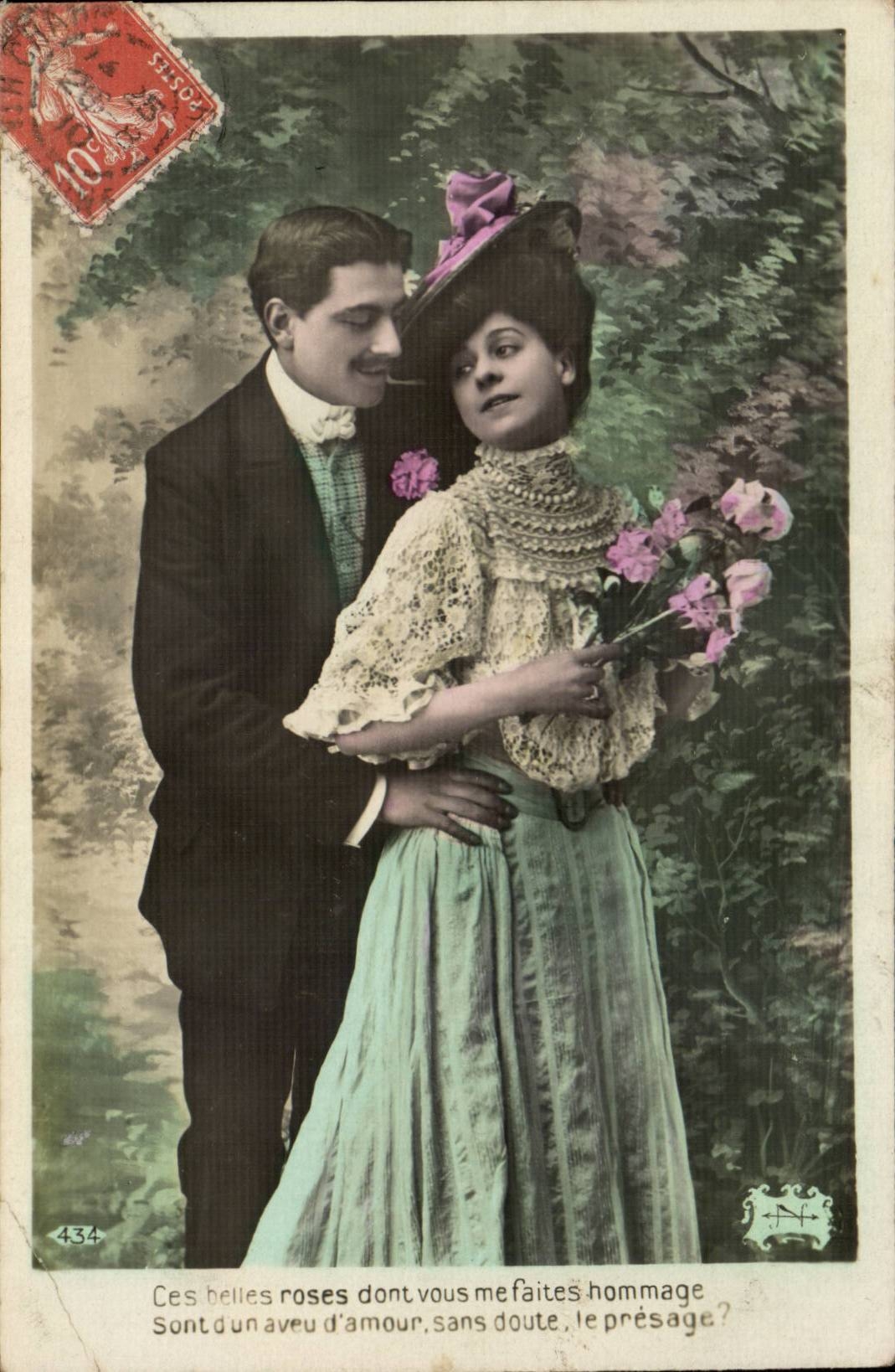 Couples en amoureux — Roses et hommage — Éditeur A. N° 434