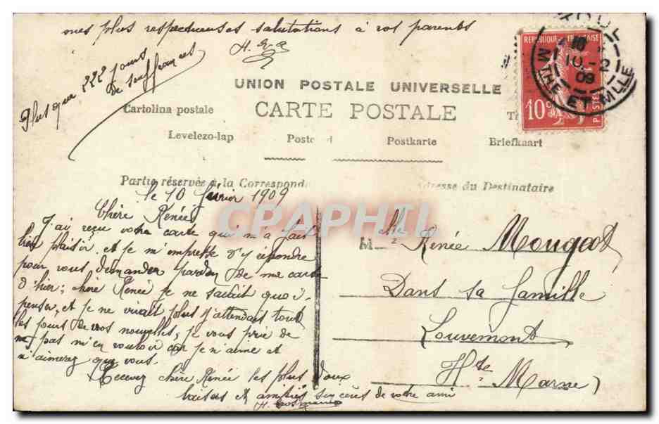 CPA Fantaisie Homme et trefles (Renee Mougeot Louvemont) — Verso