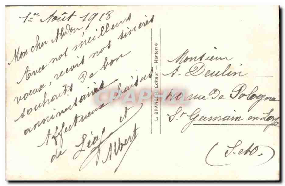 Jeune femme en robe bleue — tenant des marguerites — éditeur L. Brancier, Nantes, n° 4100 — Reverso