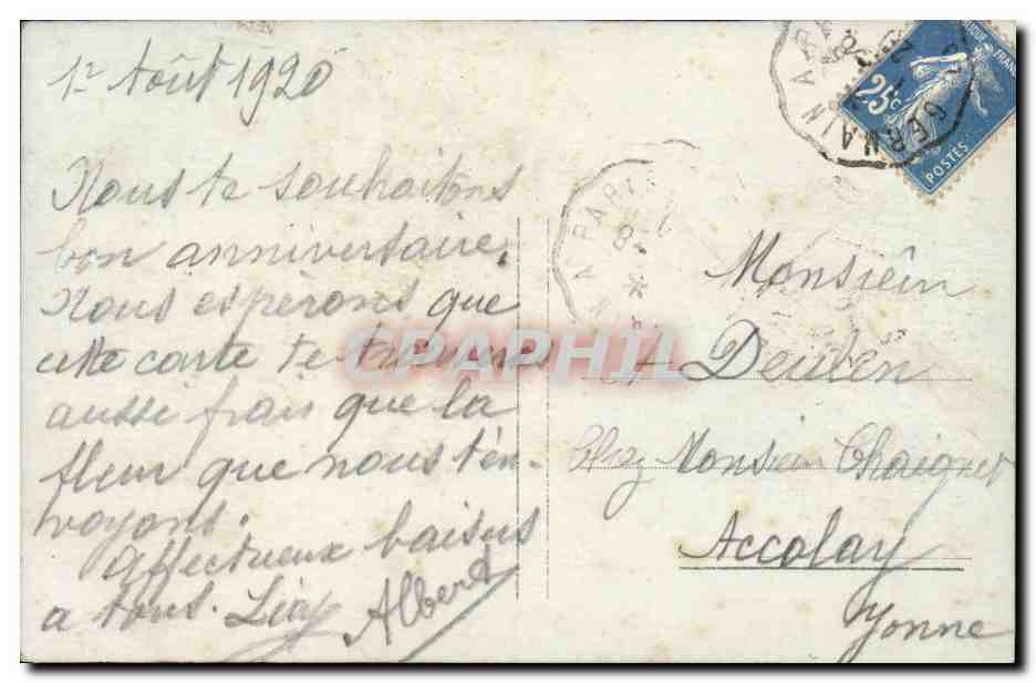 Meisje dat een bos bloemen houdt — Uitgever Flor, nr. 1072 — Achterkant