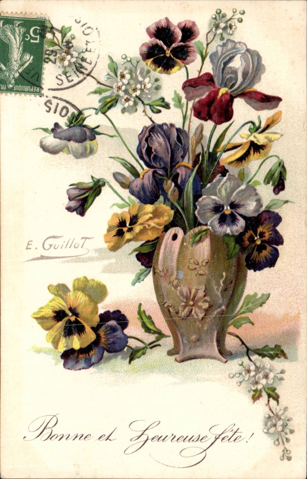 Bouquet de fleurs — E. Guillot — 5c vert