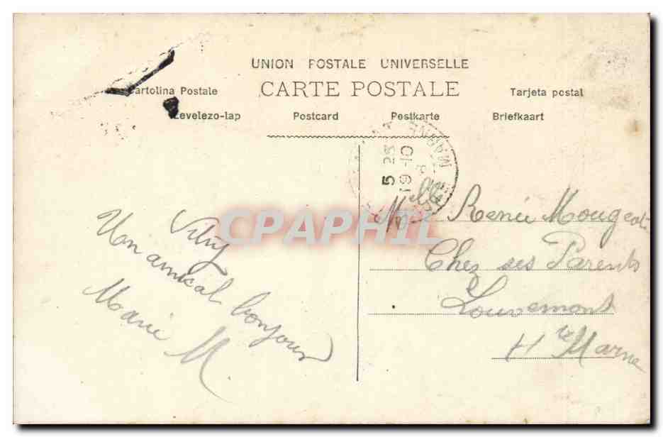 Joven mujer en vestido rosa — con ramo de rosas — A.N. PARIS, n°748 — Reverso