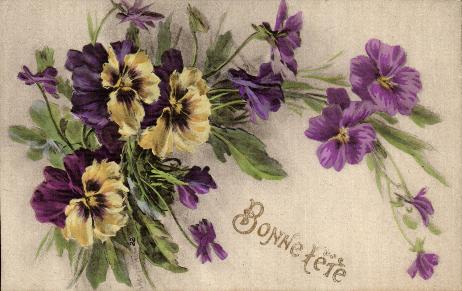 Fantaisie - Bonne Fete - Fleurs pensee - pansies - CPA 