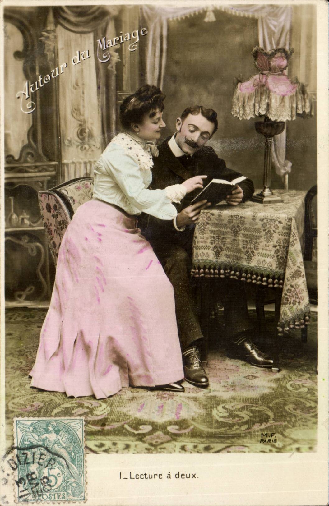 Fantaisie - Couple - Autour de Mariage du Mariage - Lecture a deux - CPA 