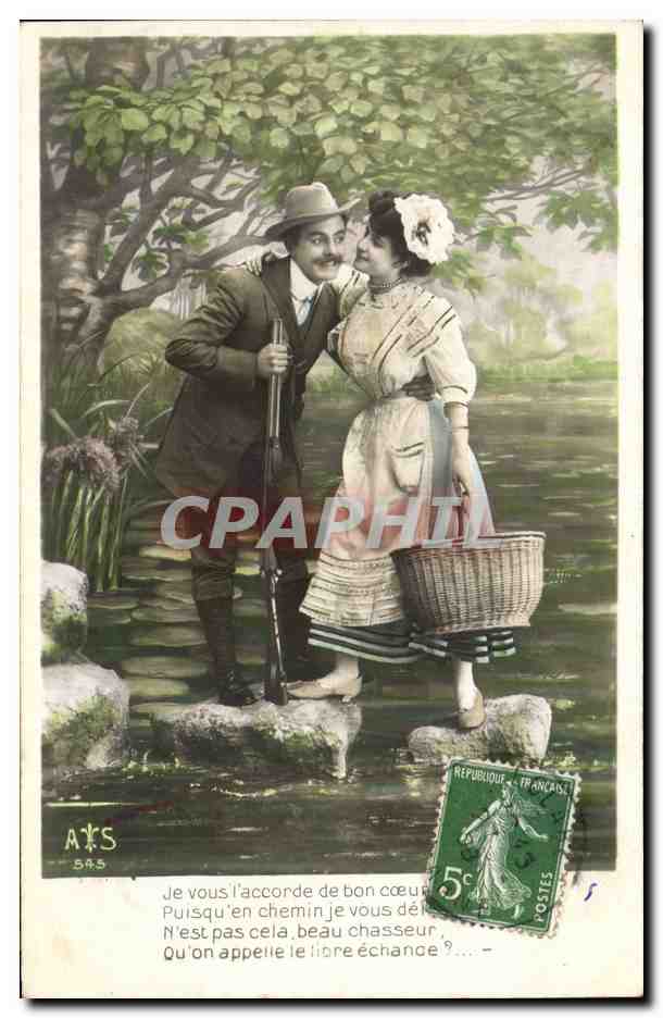 Couple au bord d'un étang — scène romantique — éditeur ATS n°545